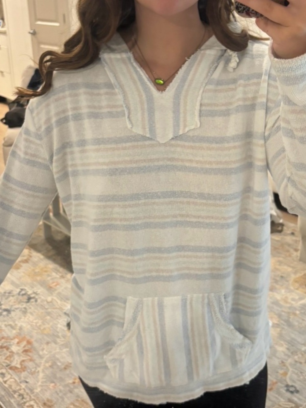 Ron Jon Striped Terry Hoodie in Cream, Light Blue & Pale Tan